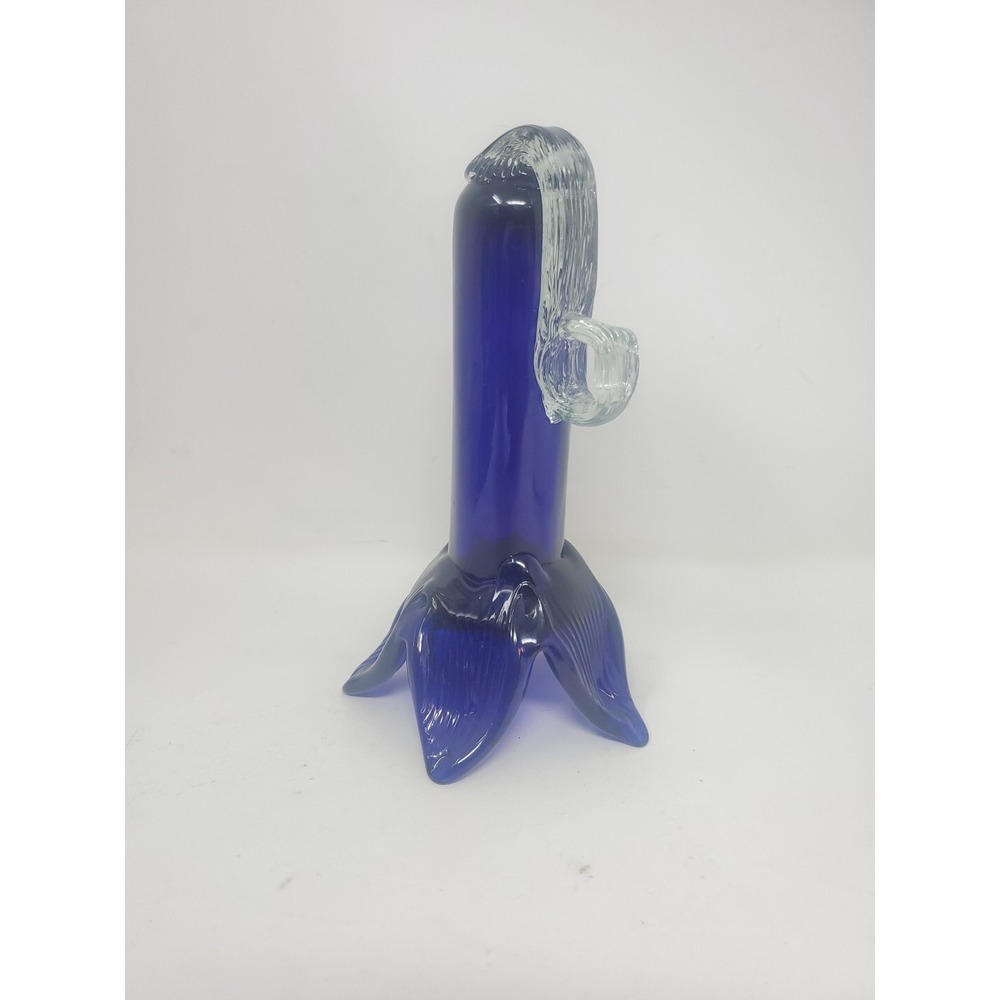 Hand Blown Cobalt Blue Art Glass Flower Sculpture Vace